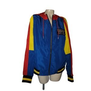 Forever 21‎ Men Colorblock Zip Up Hooded Jacket L streetwear Y2K Colorful retro